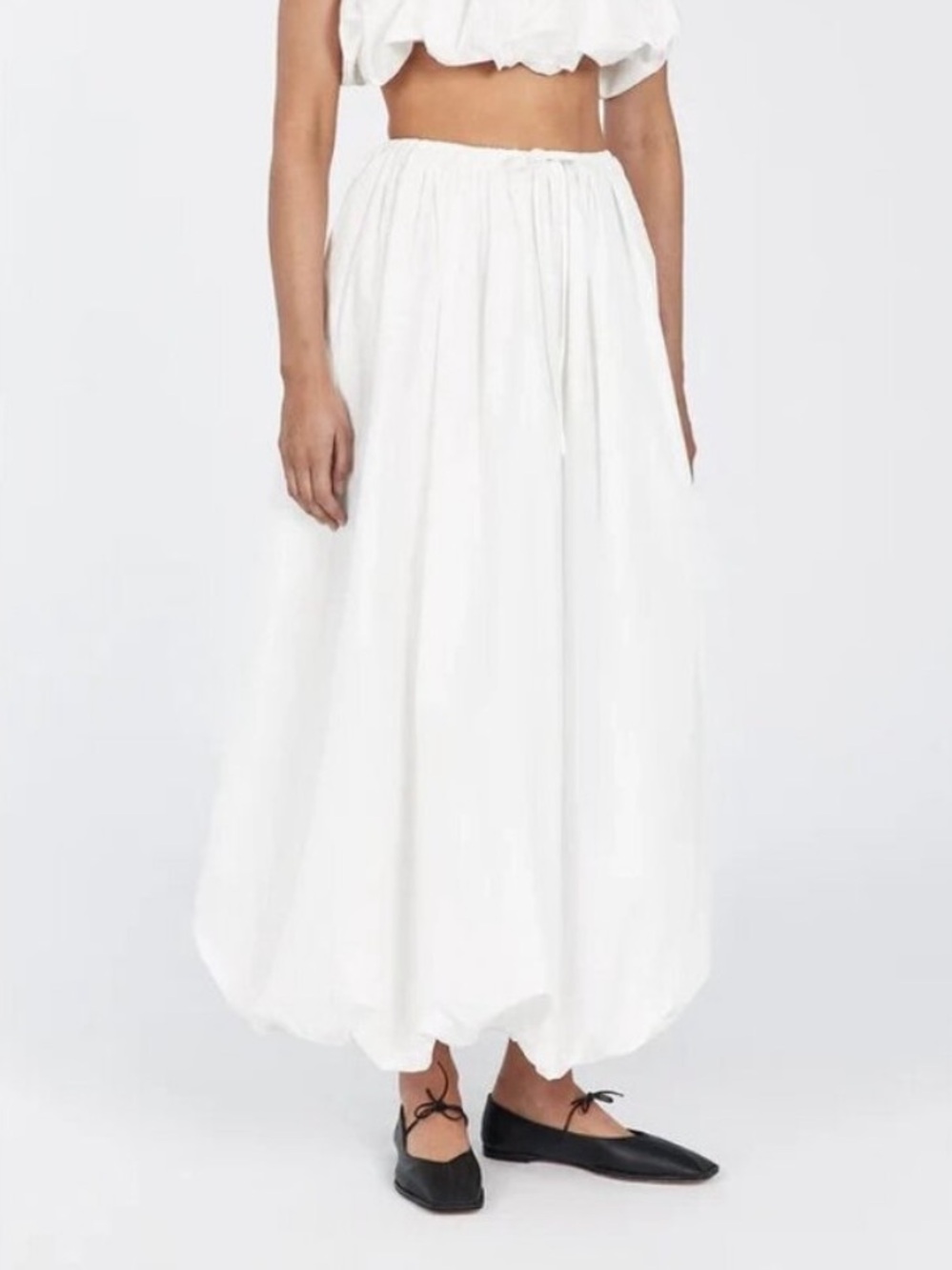 Women’s White Elastic Waist Maxi Bubble Skirt